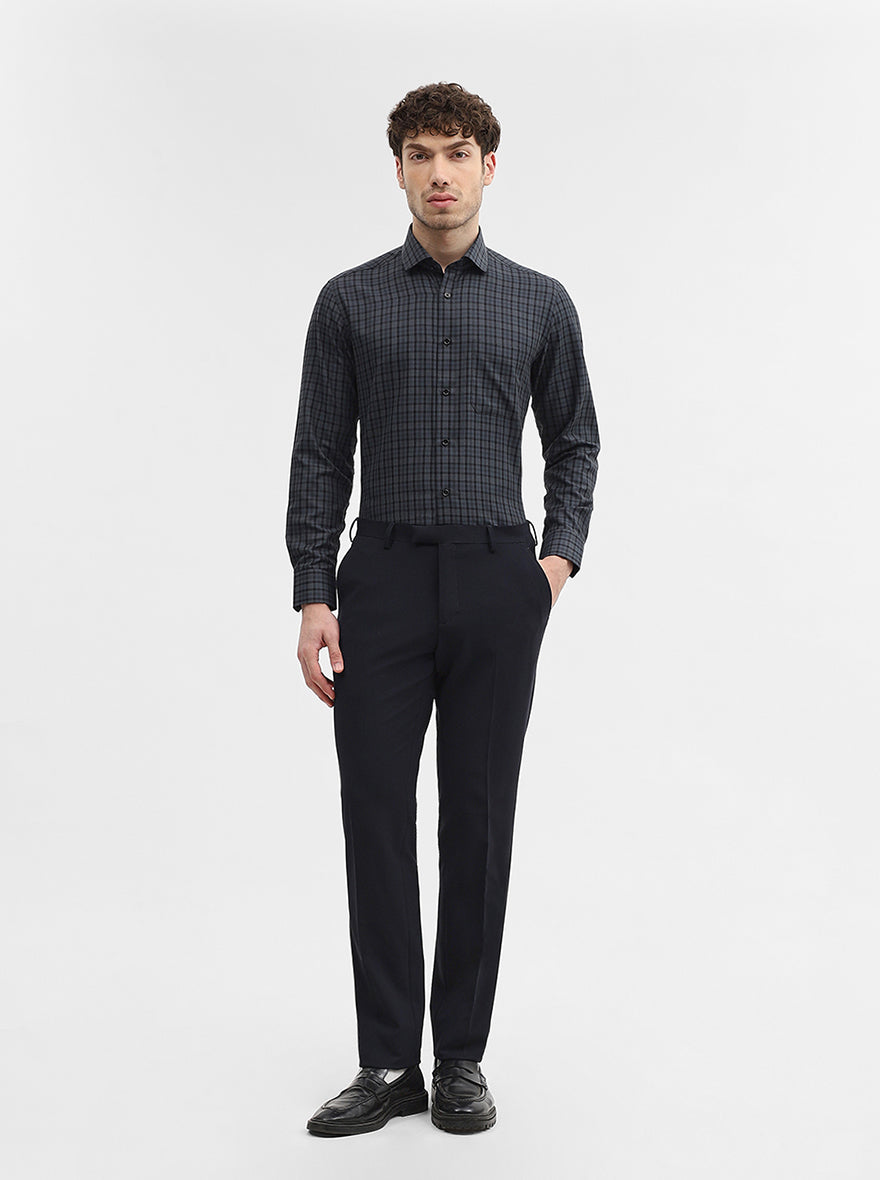 Blue Checked Slim Fit Formal Shirt | Greenfibre