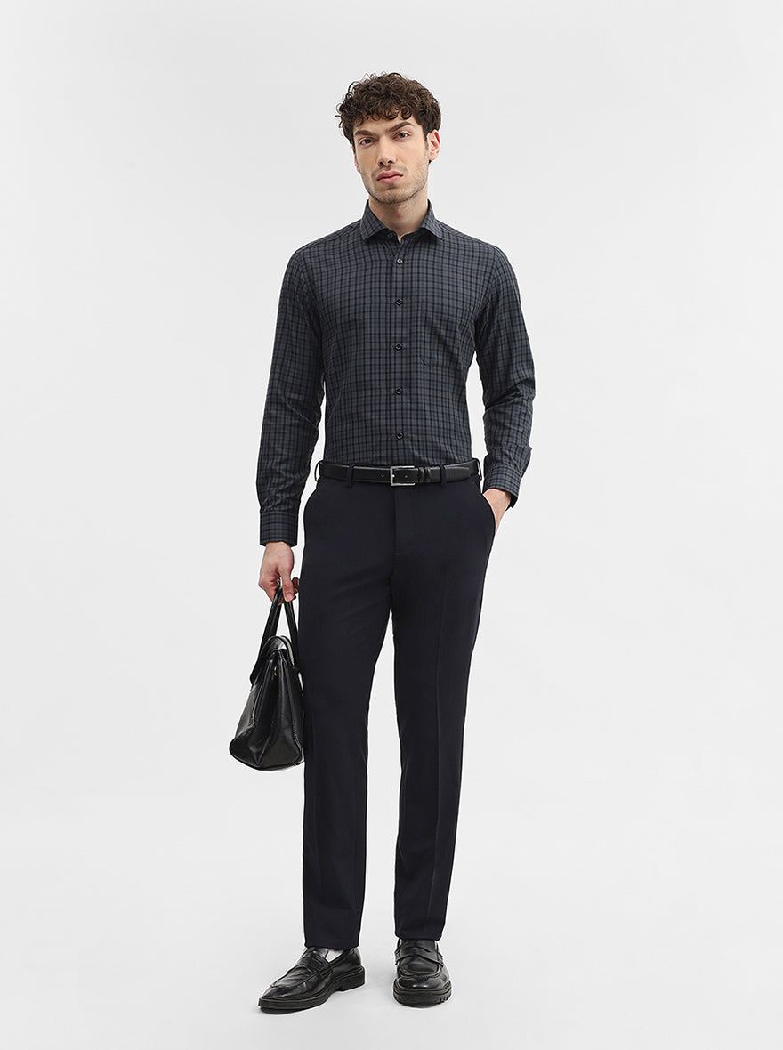 Blue Checked Slim Fit Formal Shirt | Greenfibre