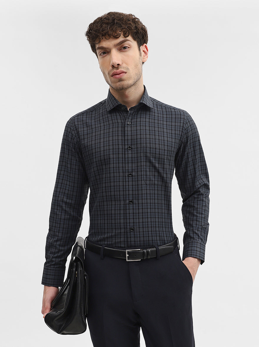 Blue Checked Slim Fit Formal Shirt | Greenfibre