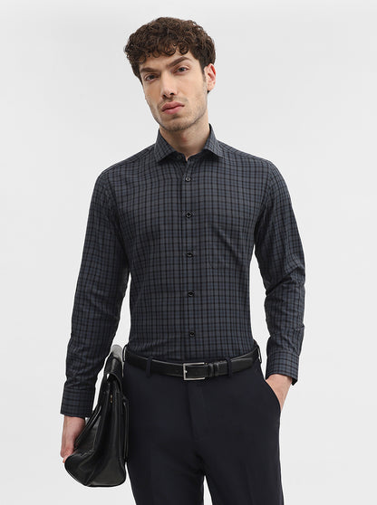 Blue Checked Slim Fit Formal Shirt | Greenfibre