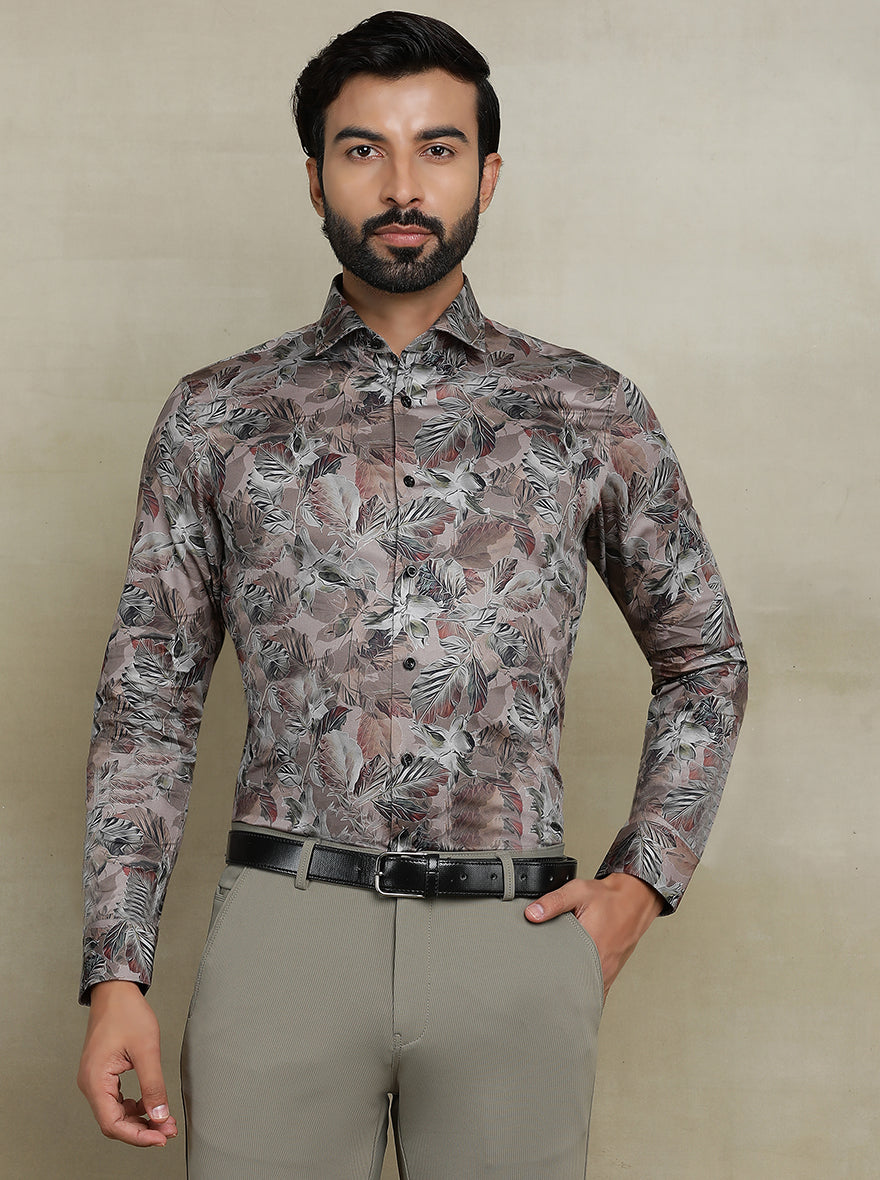 Brown Printed Slim fit Party Wear Shirt | Wyre