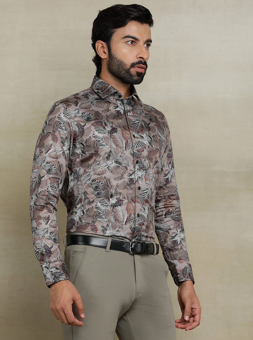 Brown Printed Slim fit Party Wear Shirt | Wyre