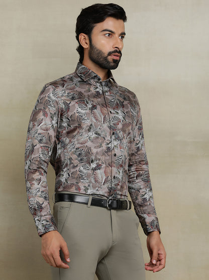 Brown Printed Slim fit Party Wear Shirt | Wyre