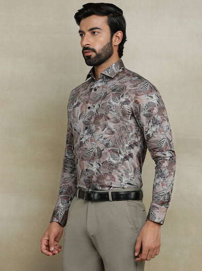 Brown Printed Slim fit Party Wear Shirt | Wyre