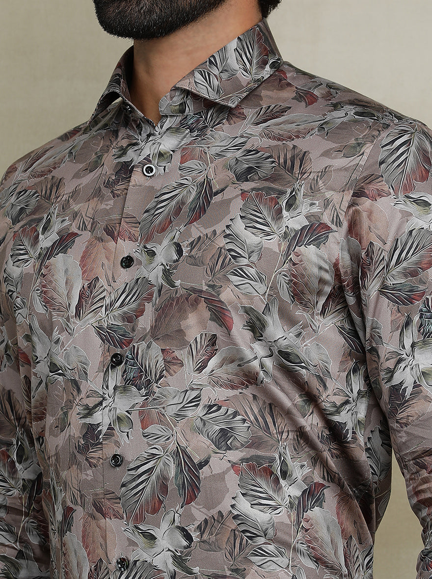 Brown Printed Slim fit Party Wear Shirt | Wyre
