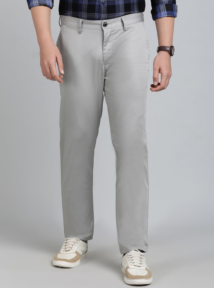 Light Grey Solid Uno Fit Casual Trouser | JadeBlue