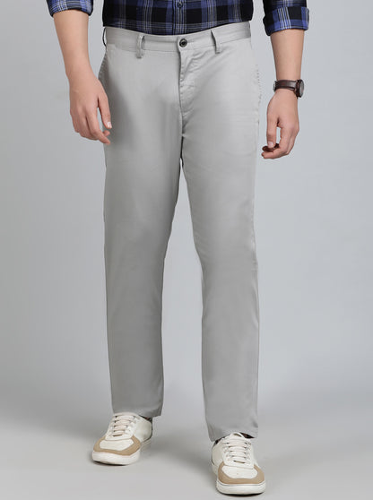 Light Grey Solid Uno Fit Casual Trouser | JadeBlue