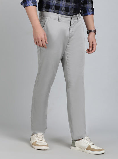 Light Grey Solid Uno Fit Casual Trouser | JadeBlue