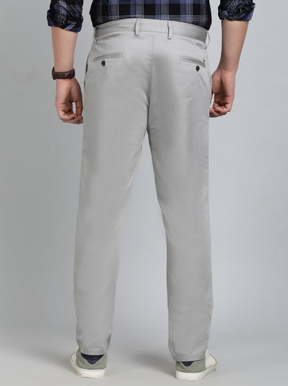 Light Grey Solid Uno Fit Casual Trouser | JadeBlue