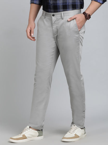 Light Grey Solid Uno Fit Casual Trouser | JadeBlue
