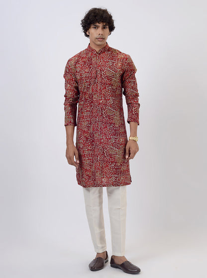 Red Printed Kurta | The Kurta Company