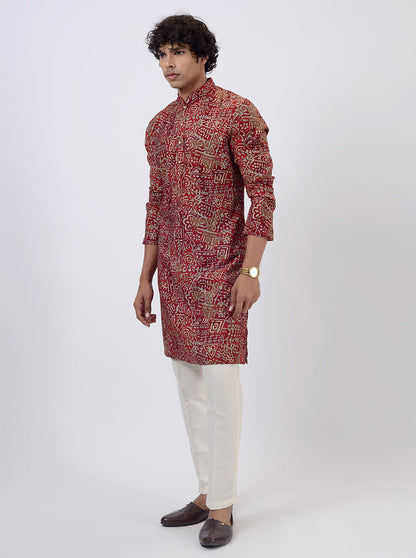 Red Printed Kurta | The Kurta Company
