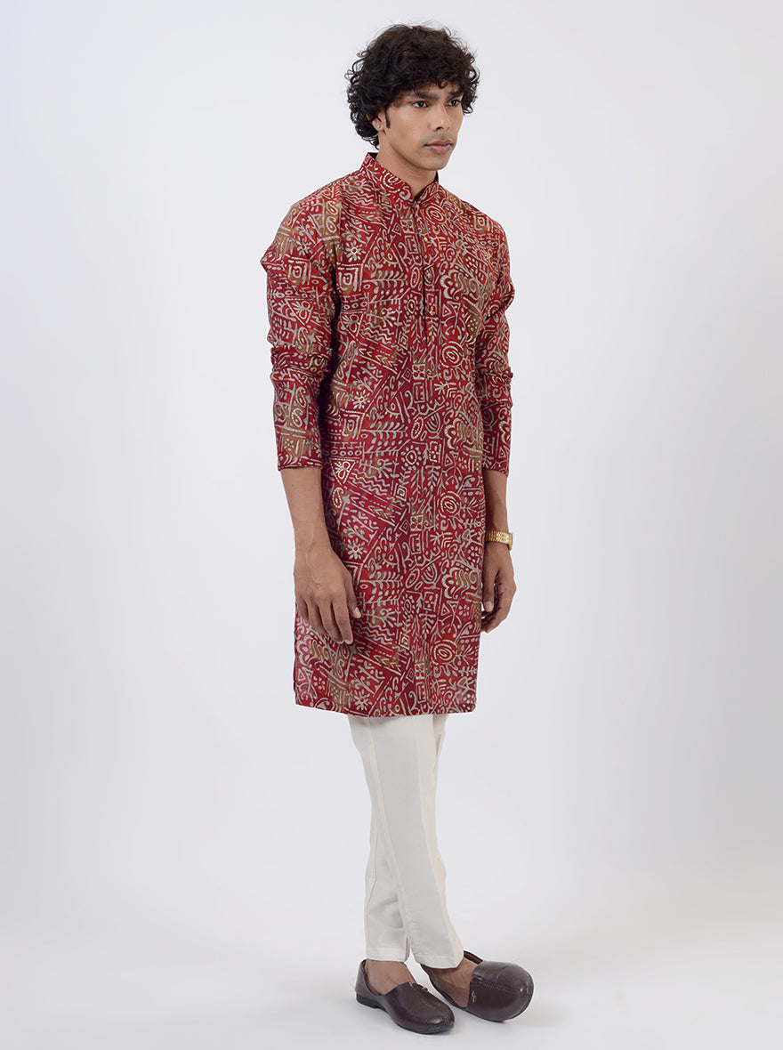 Red Printed Kurta | The Kurta Company