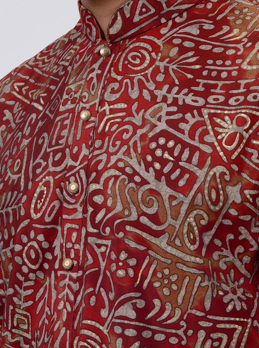 Red Printed Kurta | The Kurta Company