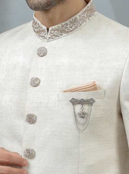 Fawn Self Textured Jodhpuri Suit | TULA