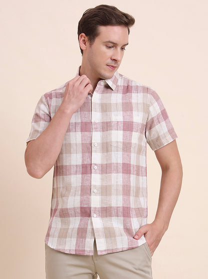 Pink Checked Slim Fit Casual Shirt | JadeBlue