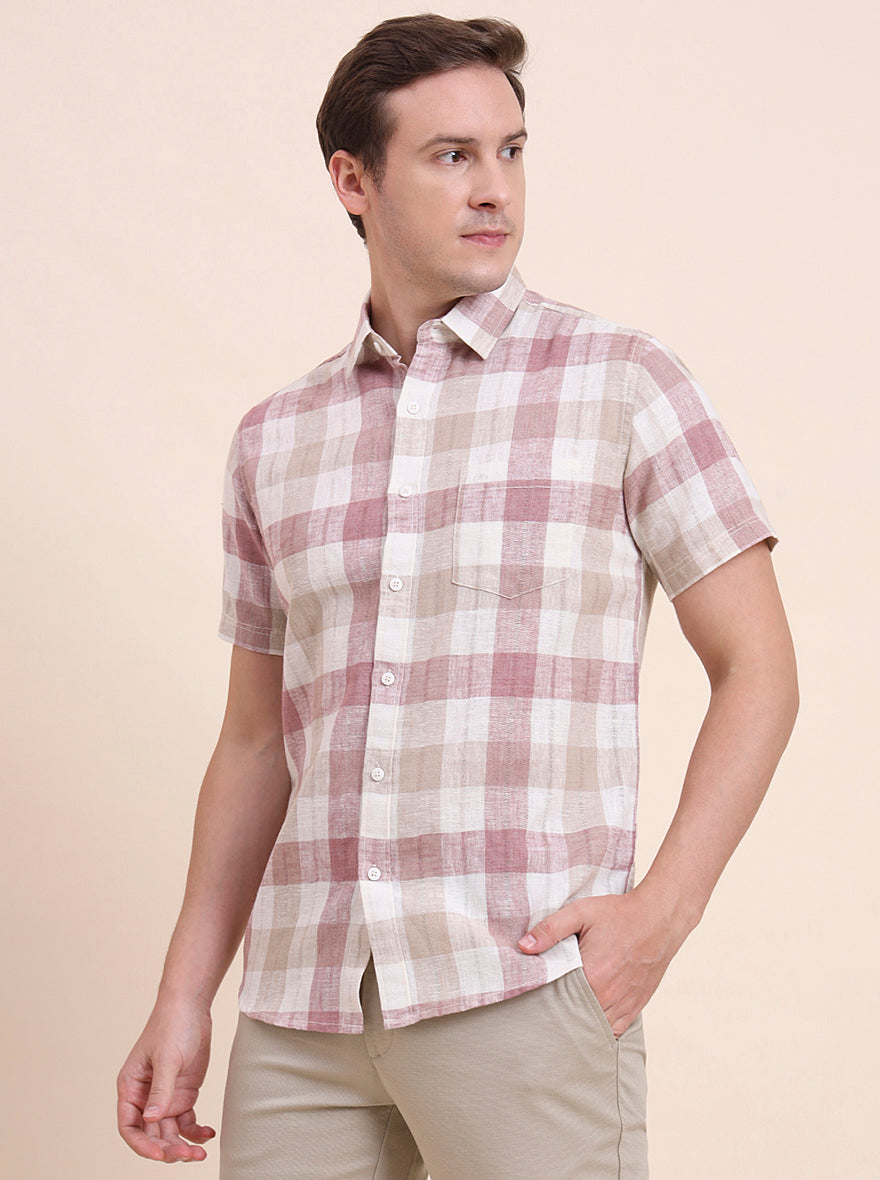 Pink Checked Slim Fit Casual Shirt | JadeBlue
