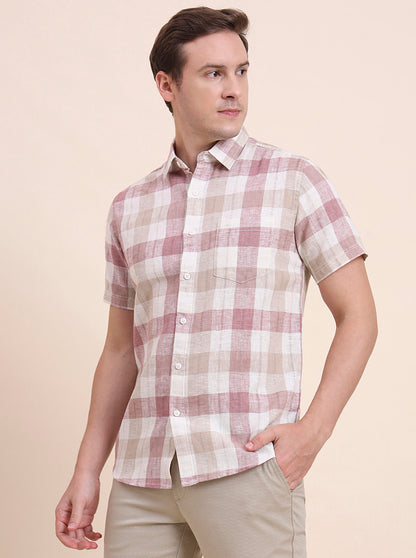 Pink Checked Slim Fit Casual Shirt | JadeBlue
