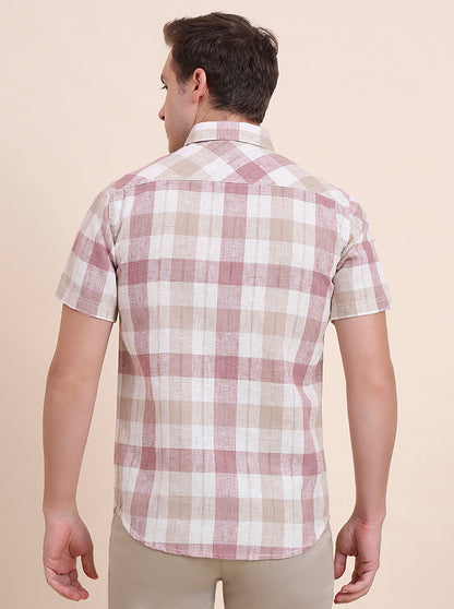 Pink Checked Slim Fit Casual Shirt | JadeBlue