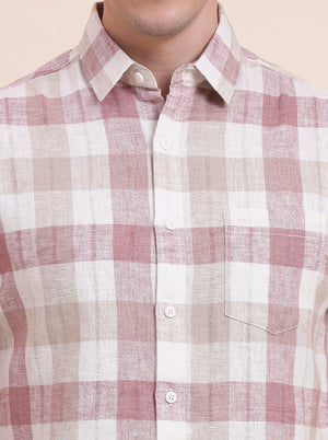 Pink Checked Slim Fit Casual Shirt | JadeBlue