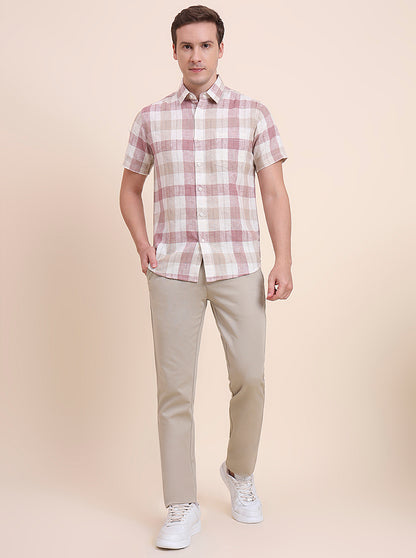 Pink Checked Slim Fit Casual Shirt | JadeBlue