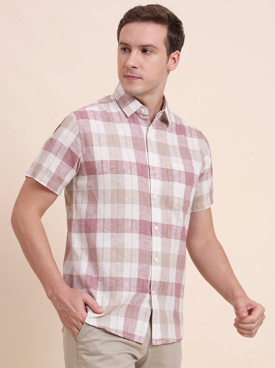 Pink Checked Slim Fit Casual Shirt | JadeBlue