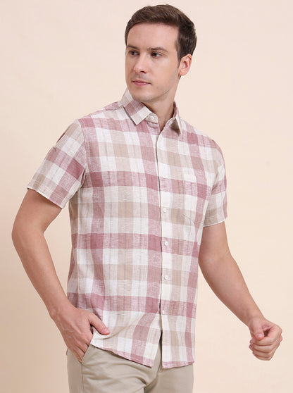 Pink Checked Slim Fit Casual Shirt | JadeBlue