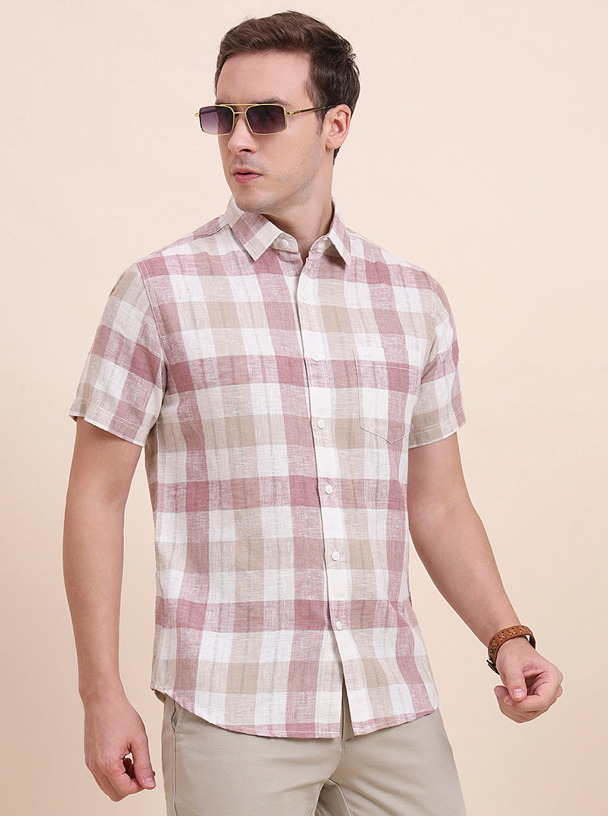 Pink Checked Slim Fit Casual Shirt | JadeBlue