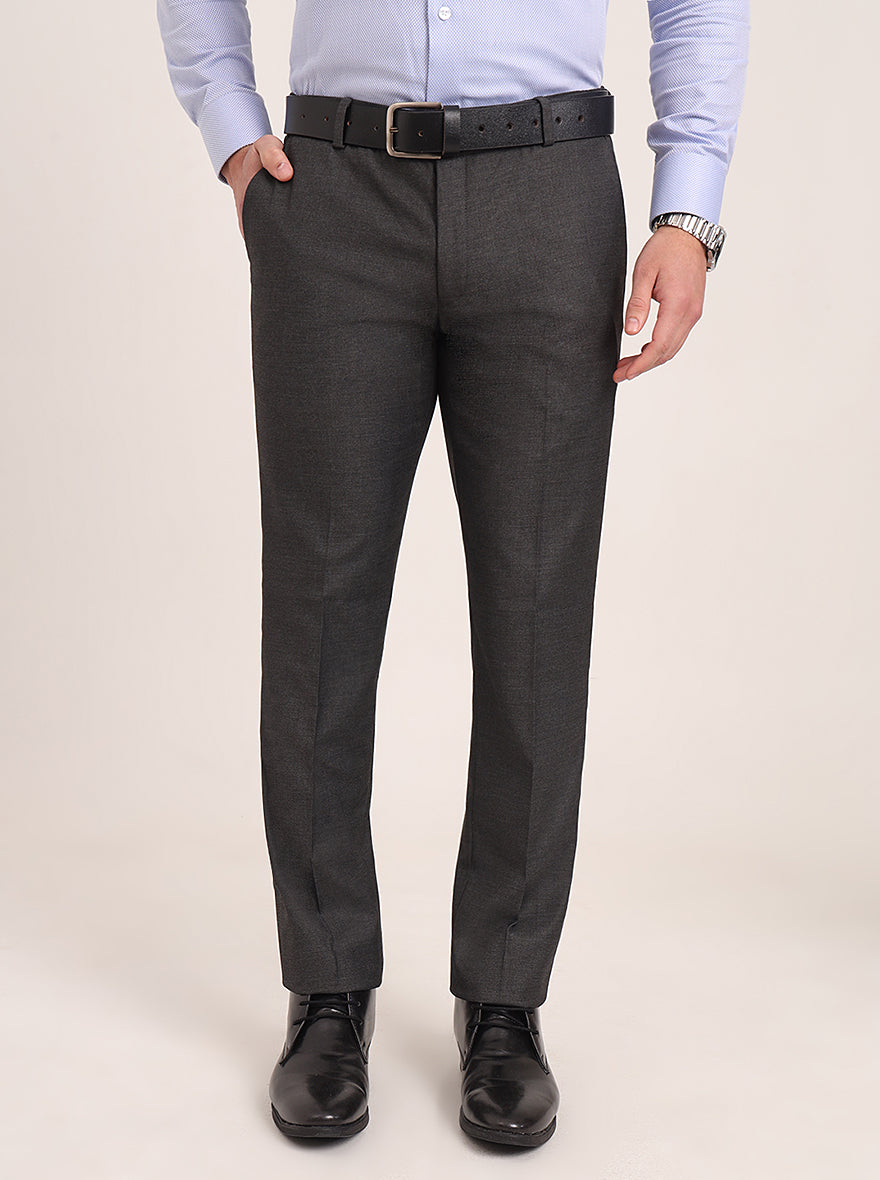 Dark Grey Solid Super Slim Fit Formal Trouser | JadeBlue Youth