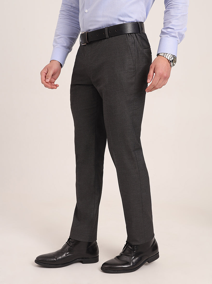 Dark Grey Solid Super Slim Fit Formal Trouser | JadeBlue Youth