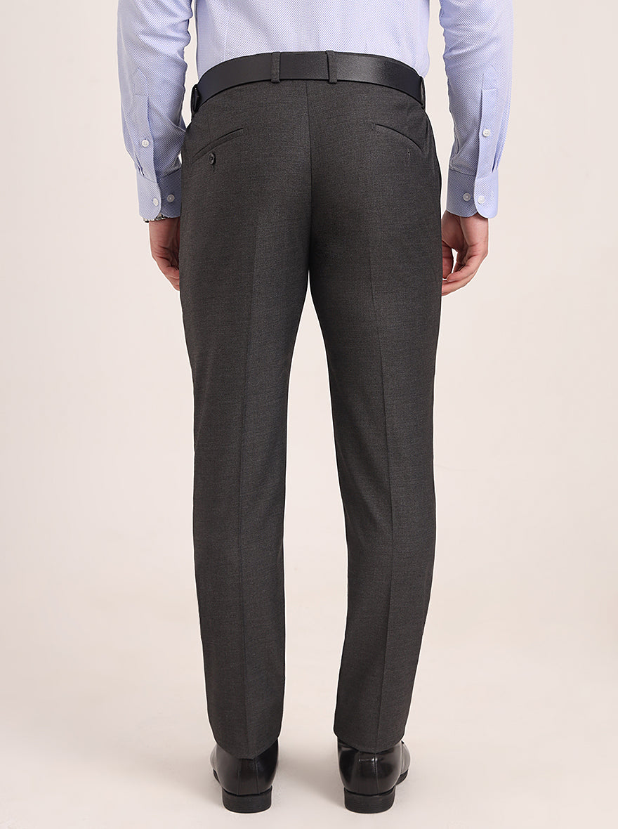 Dark Grey Solid Super Slim Fit Formal Trouser | JadeBlue Youth