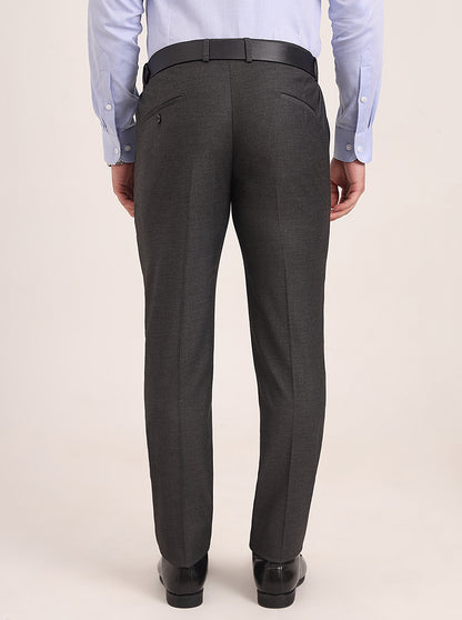 Dark Grey Solid Super Slim Fit Formal Trouser | JadeBlue Youth