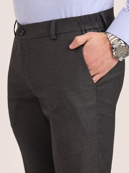 Dark Grey Solid Super Slim Fit Formal Trouser | JadeBlue Youth