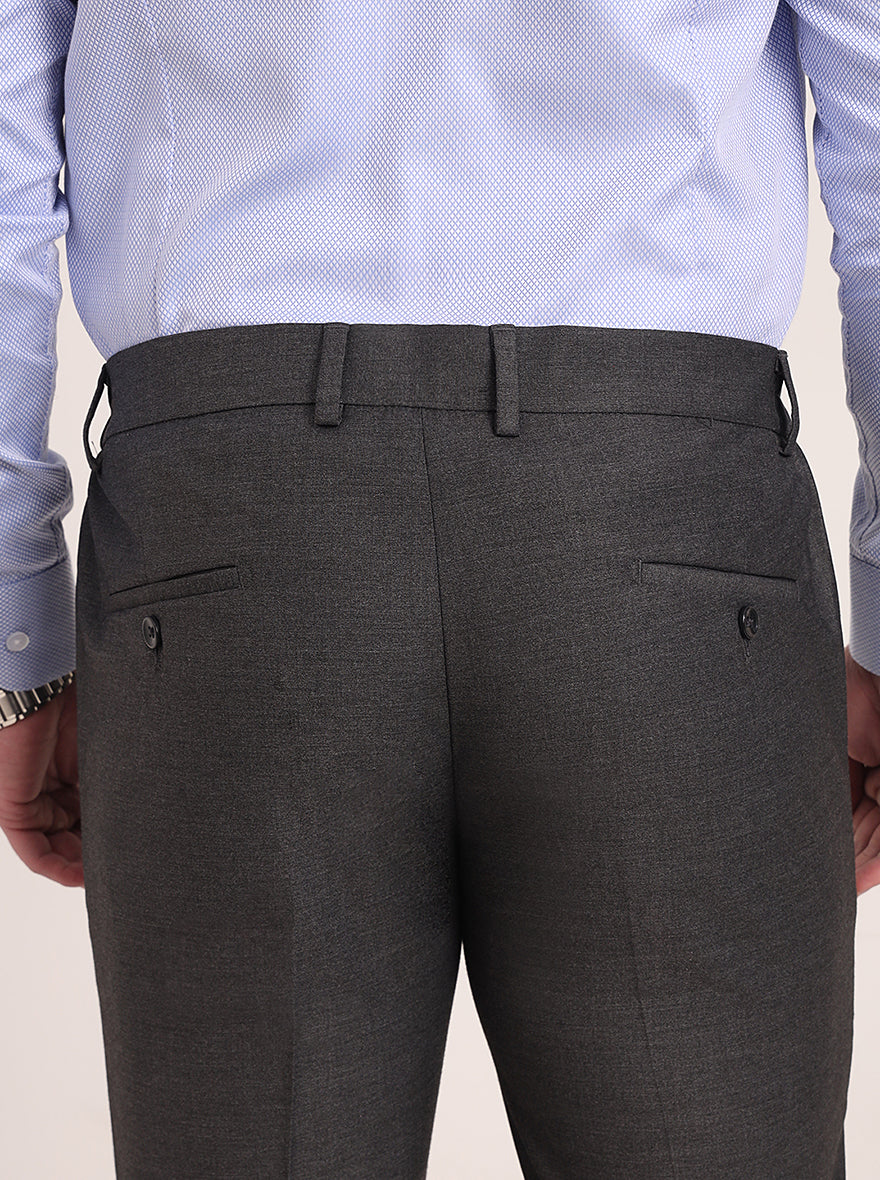 Dark Grey Solid Super Slim Fit Formal Trouser | JadeBlue Youth