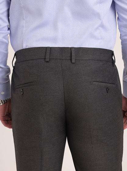 Dark Grey Solid Super Slim Fit Formal Trouser | JadeBlue Youth