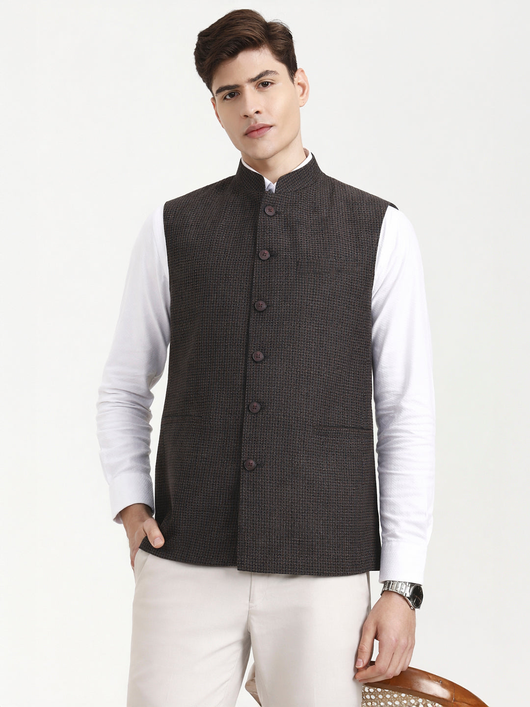 Maroon & Green Solid  Modi Jacket | JadeBlue