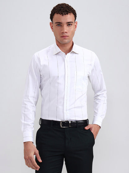 White Striped Slim Fit Formal Shirt | Metal