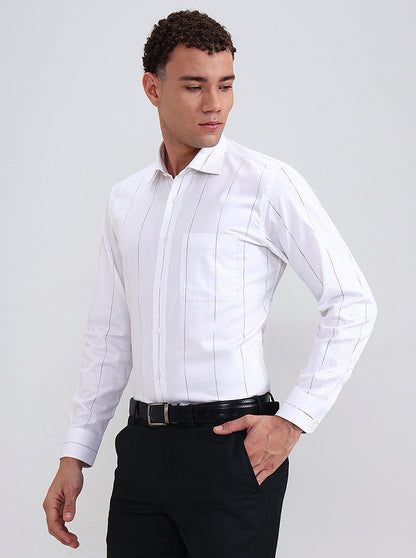 White Striped Slim Fit Formal Shirt | Metal