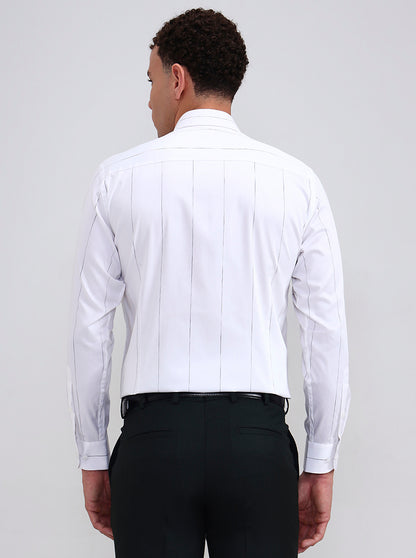 White Striped Slim Fit Formal Shirt | Metal