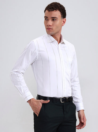White Striped Slim Fit Formal Shirt | Metal
