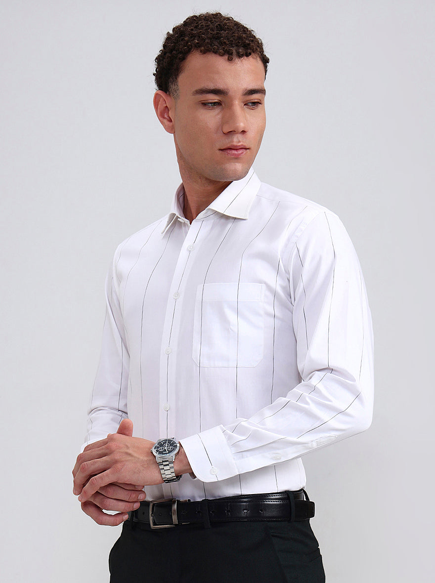 White Striped Slim Fit Formal Shirt | Metal