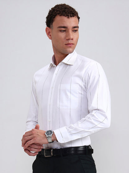 White Striped Slim Fit Formal Shirt | Metal
