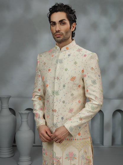Beige Embroidered Sherwani | TULA