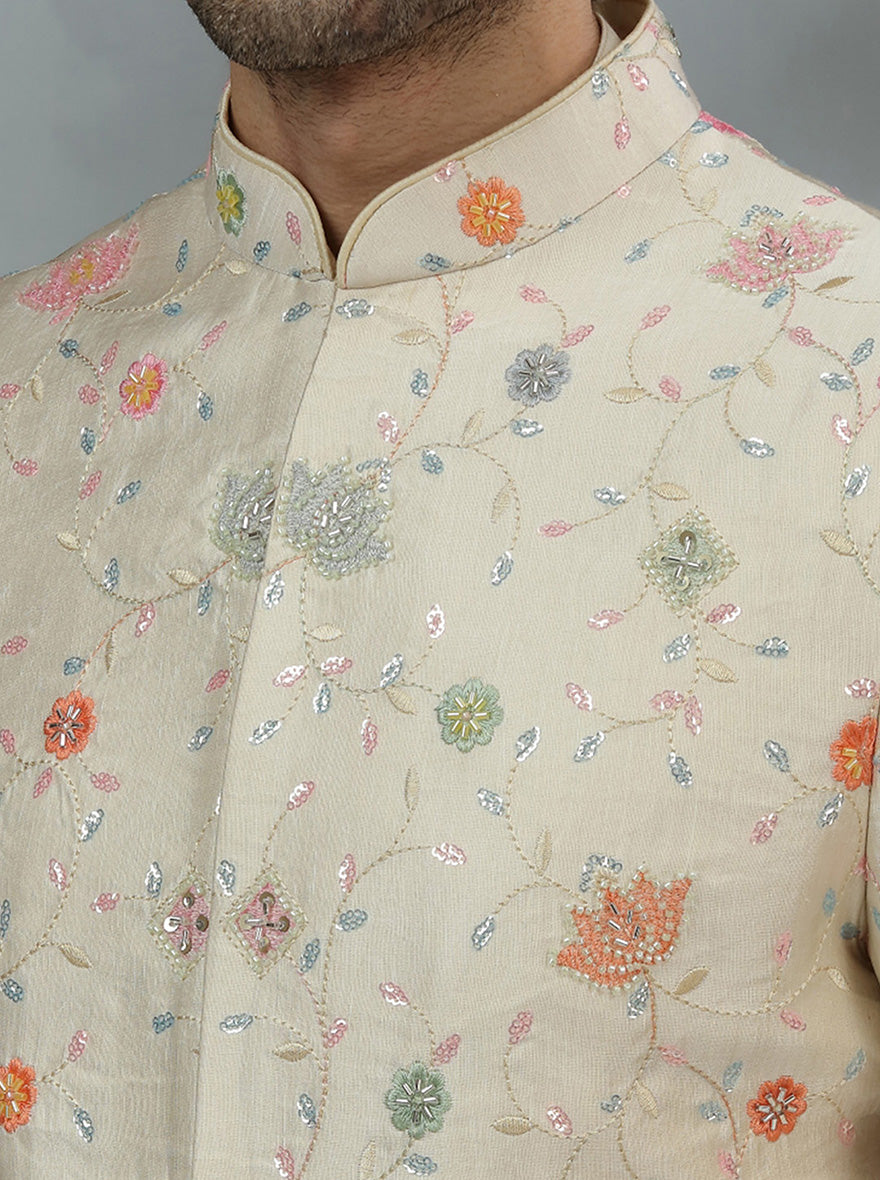 Beige Embroidered Sherwani | TULA