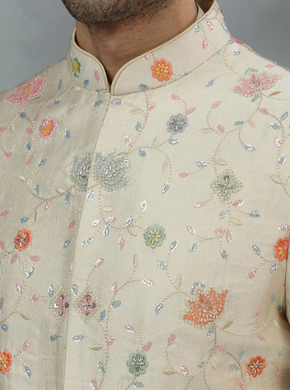 Beige Embroidered Sherwani | TULA