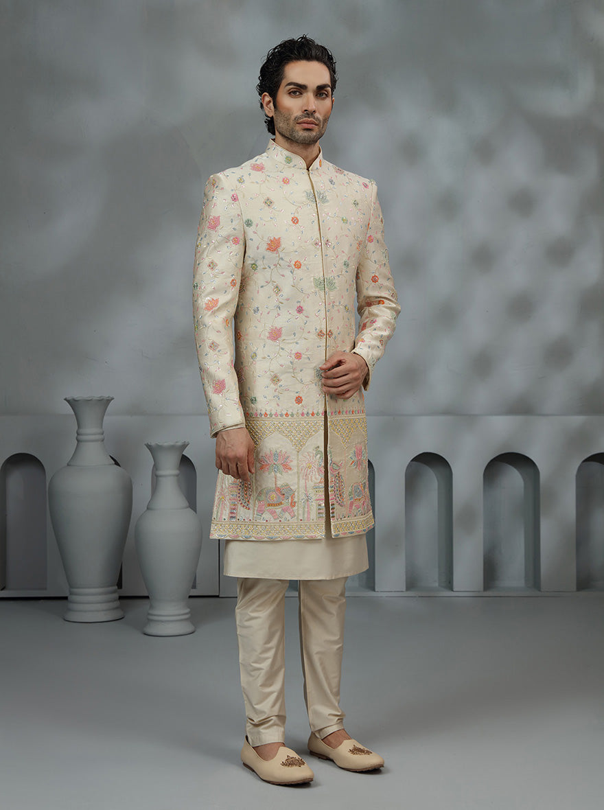 Beige Embroidered Sherwani | TULA