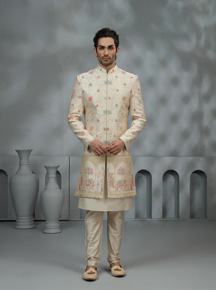 Beige Embroidered Sherwani | TULA