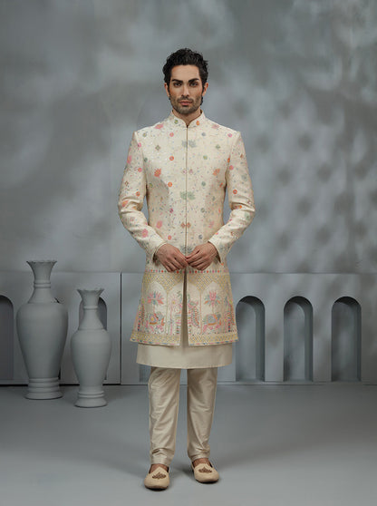 Beige Embroidered Sherwani | TULA