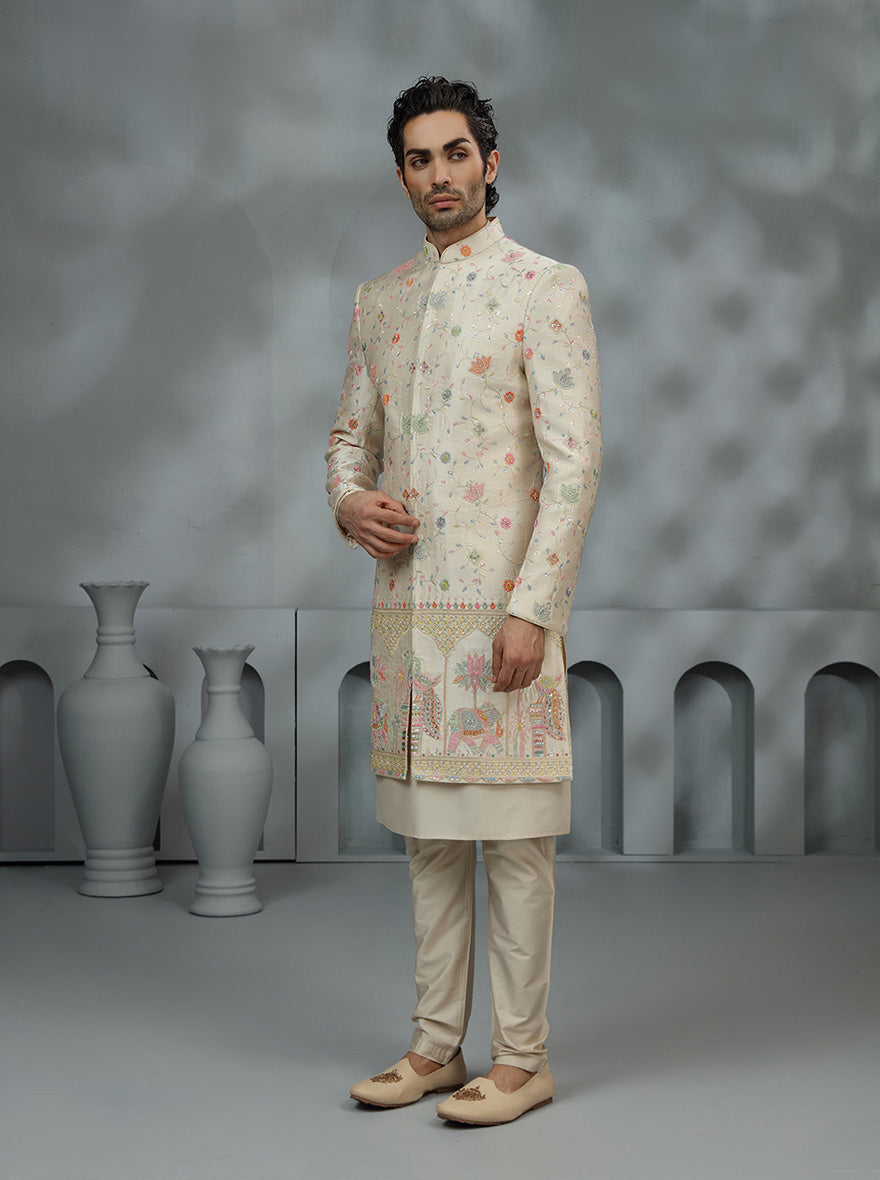 Beige Embroidered Sherwani | TULA