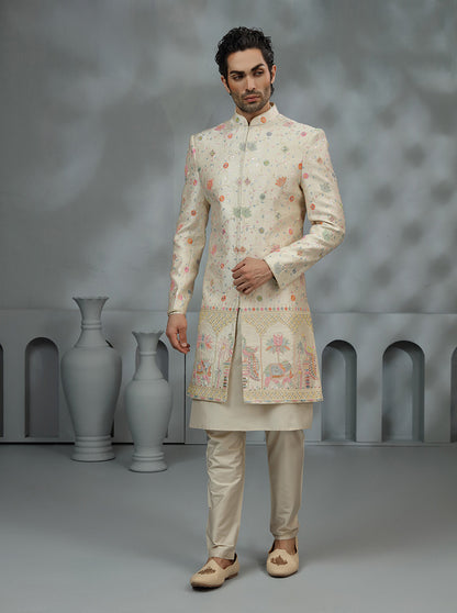 Beige Embroidered Sherwani | TULA